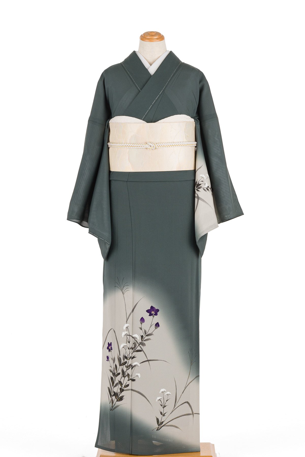 4k166 袋帯 絹 祇園祭礼 引箔袋 金色 ベージュ 赤 紫 白 花柄 和装-