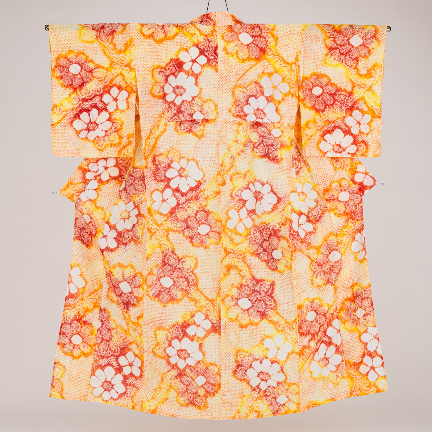 有松絞り浴衣 オレンジ 花模様 - からん::アンティーク着物