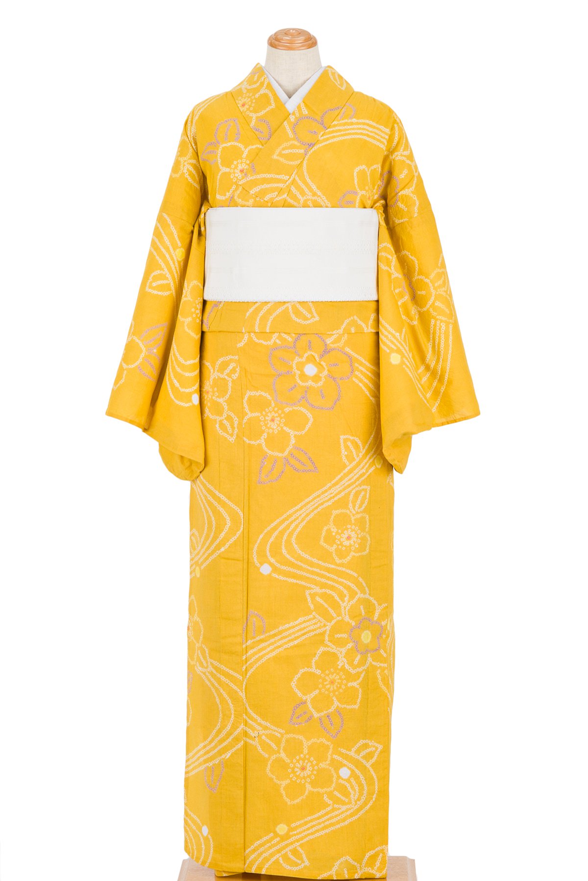 有松絞り浴衣 黄色 花流水 - からん::アンティーク着物・リサイクル
