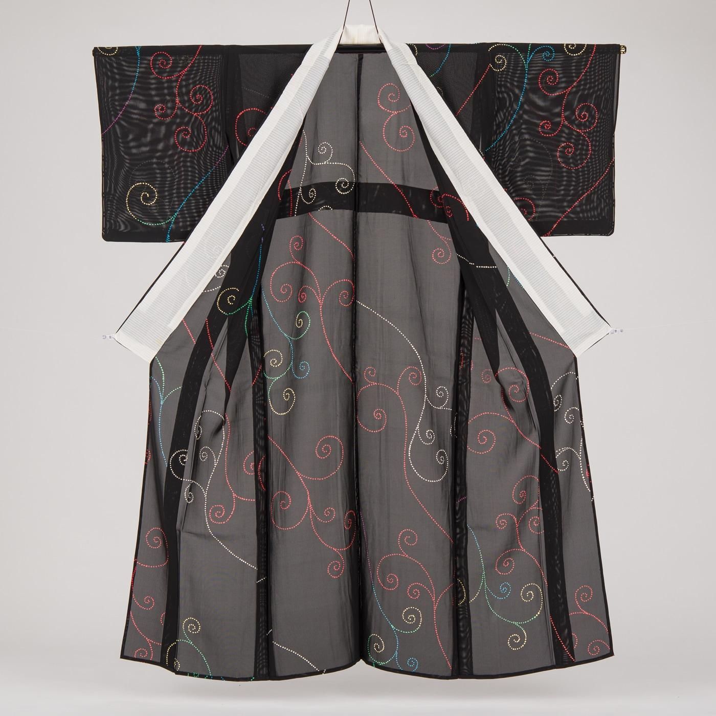 小紋　のみモノトーン　着物　正絹　唐草模様　華　ポリ？ 唐子さらさ』唐子蝶々更紗小紋袷着物 | himenorumi