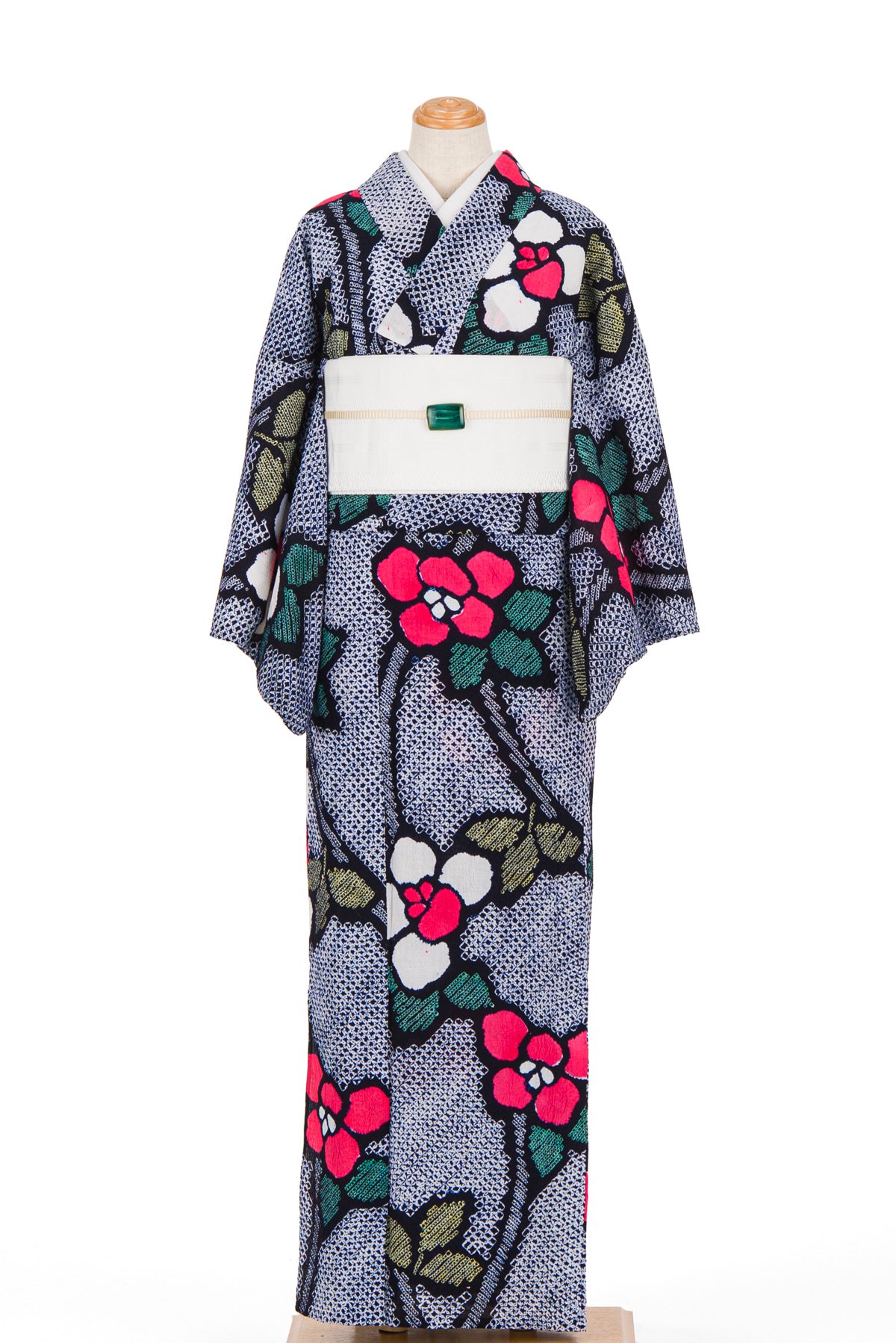 有松絞り浴衣 大きな花 - からん::アンティーク着物・リサイクル着物の通販サイト