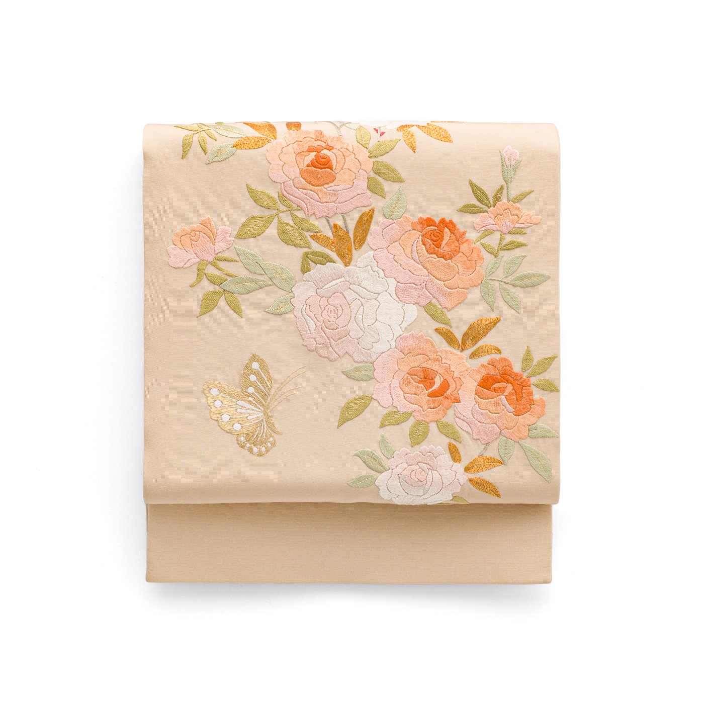 袋帯●刺繍　薔薇と蝶