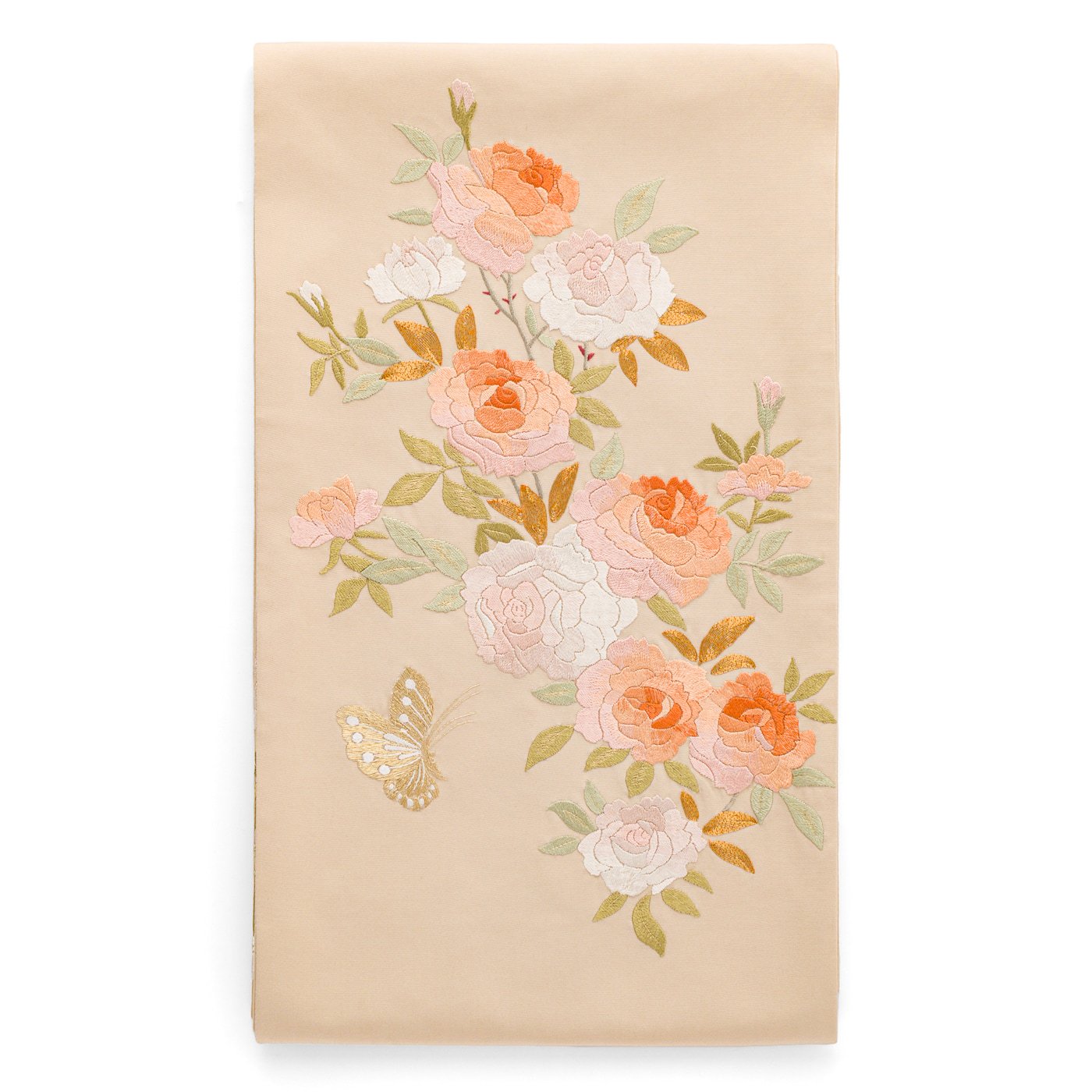 袋帯●刺繍　薔薇と蝶