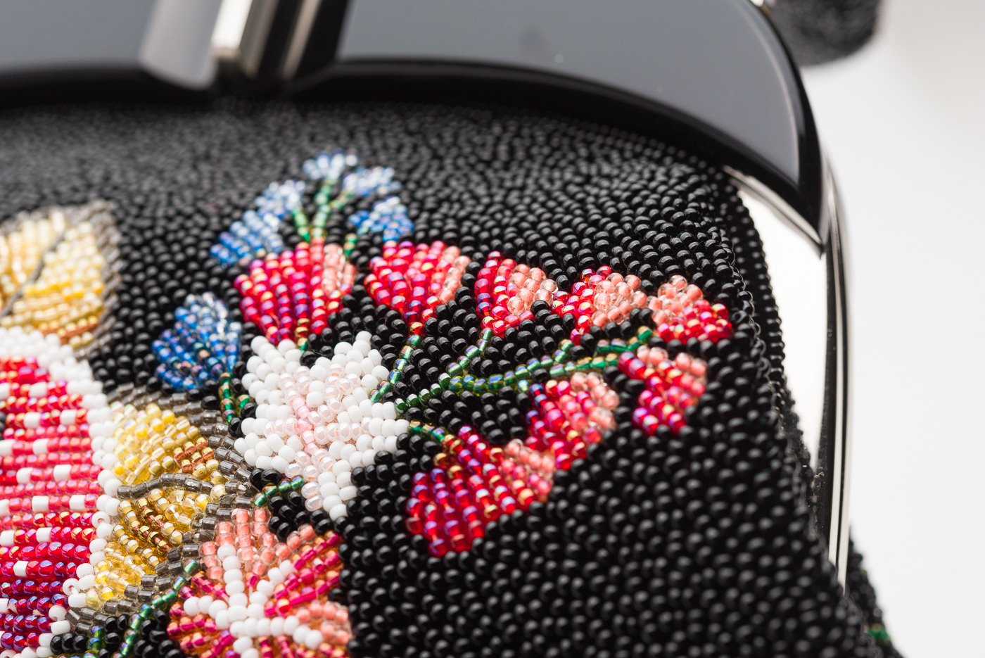 Vintage ビーズバッグ Beaded Bag 椿 Camellia がま口 - 着物・浴衣