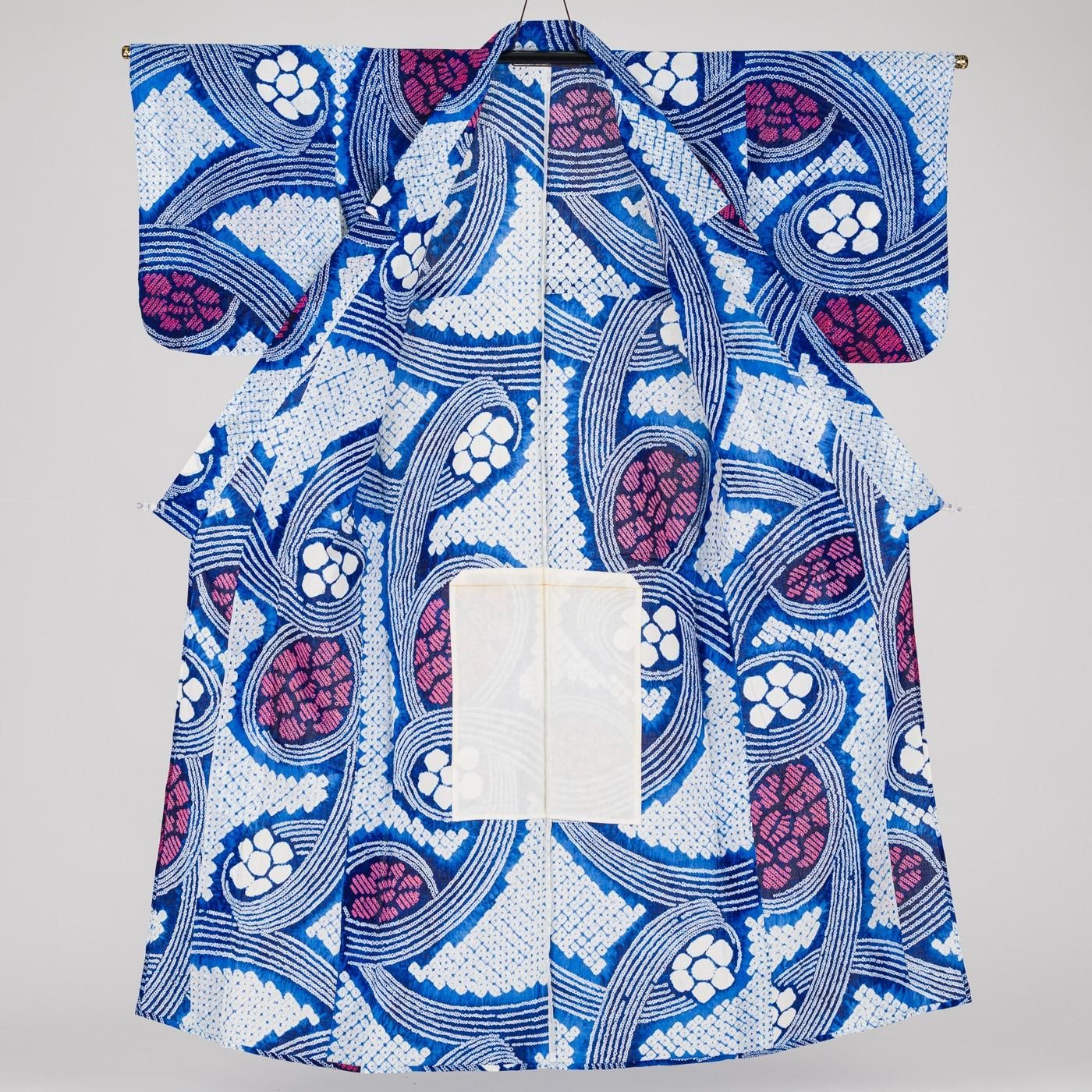 浴衣　有松絞り　藍色　流水に花 浴衣 有松絞り 藍色 流水に花 浴衣 有松鳴海絞り 花模様 花流