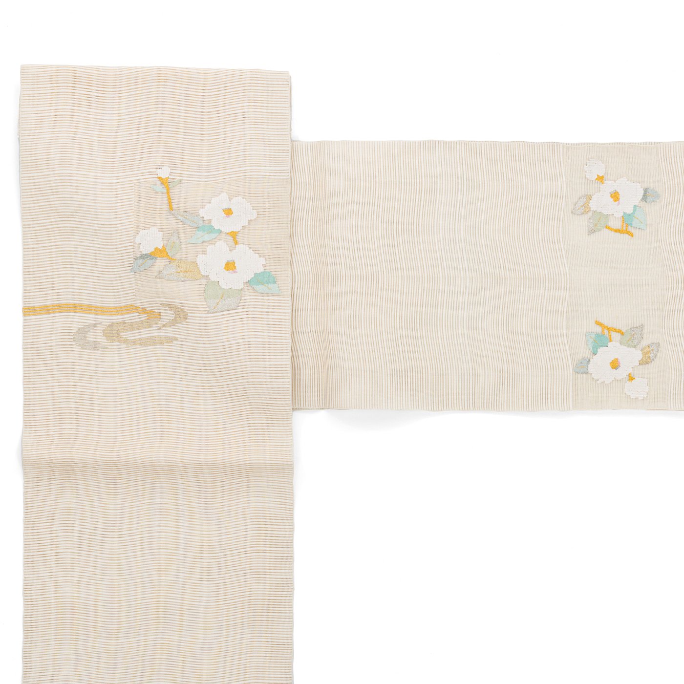 夏帯 絽綴れ 白椿と流水 - からん::アンティーク着物・リサイクル着物