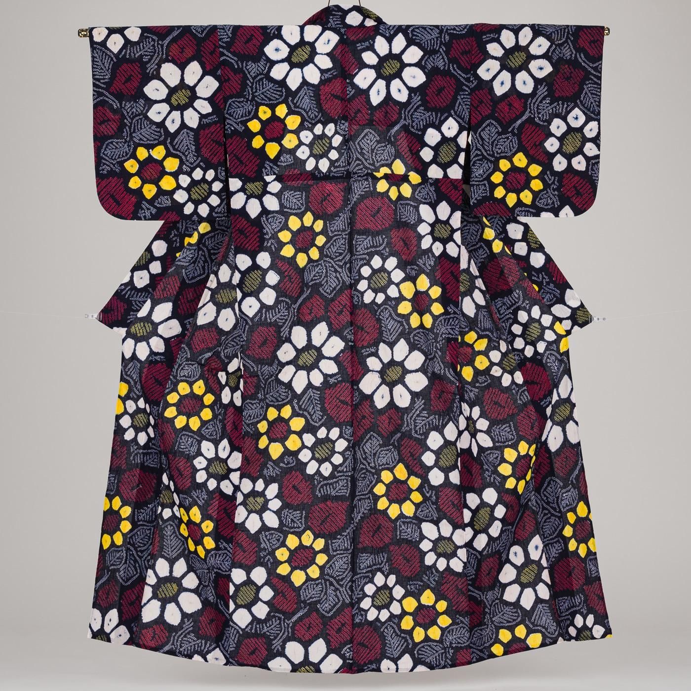 有松絞り浴衣 ひまわり ゆったりサイズ - からん::アンティーク