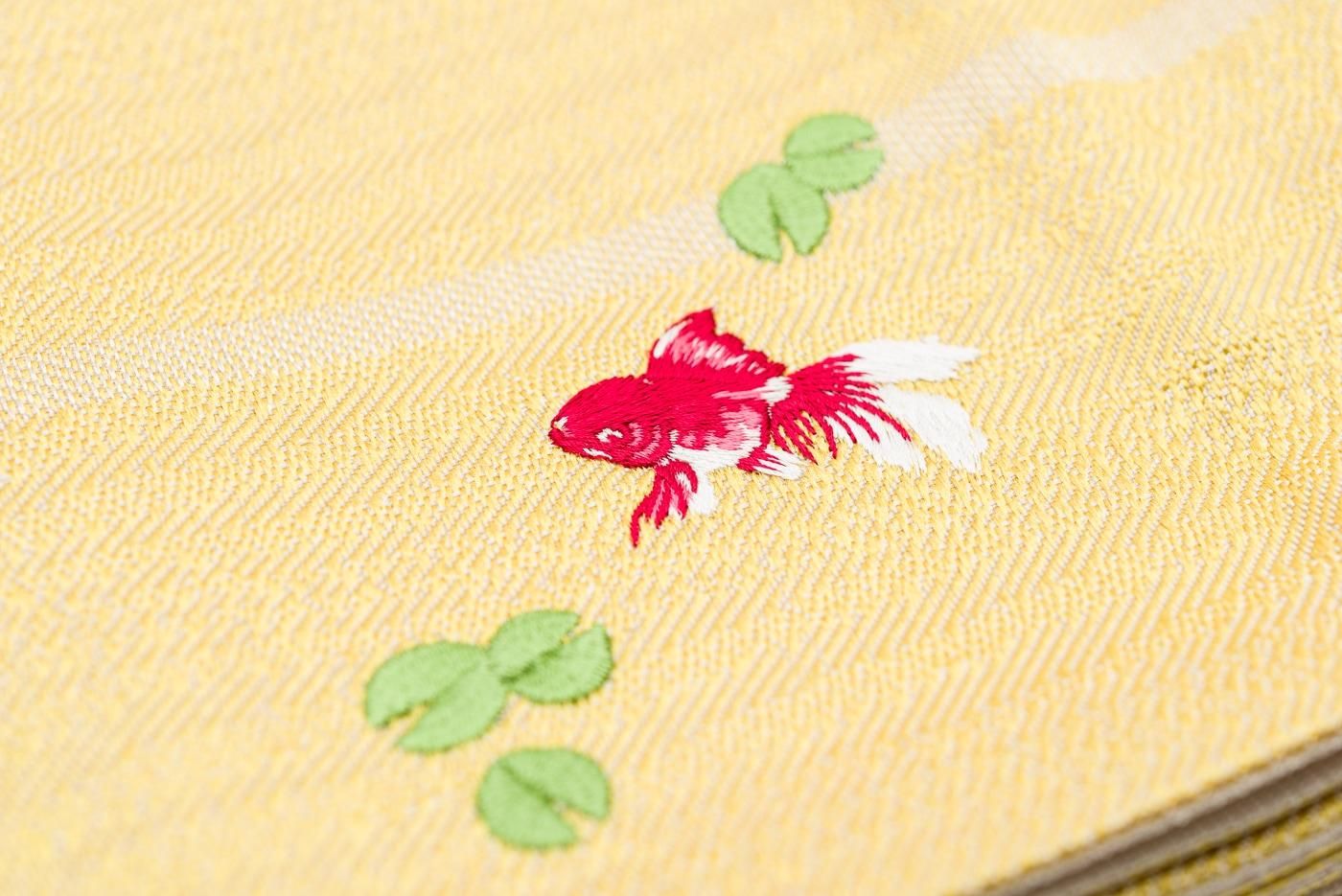 新品 半幅帯 黄色×金魚 - からん::アンティーク着物・リサイクル着物の