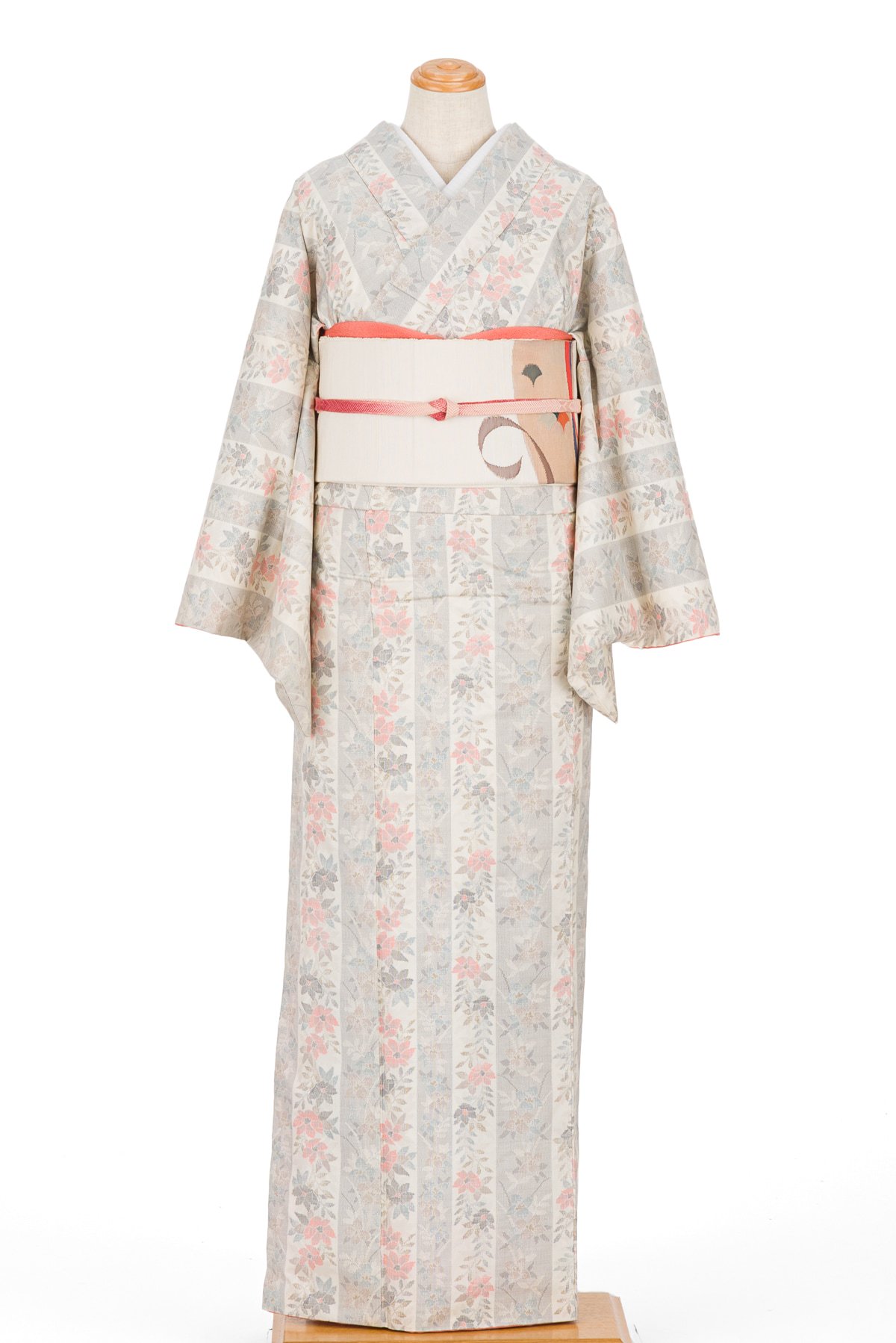 大島紬 縞に花模様 - からん::アンティーク着物・リサイクル着物の通販