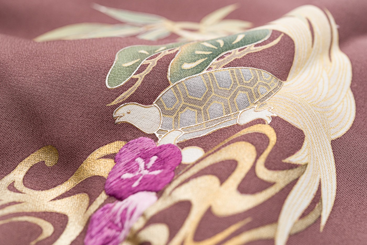色留袖 一つ紋 じゅらく帝王紫 鶴亀 - からん::アンティーク着物 
