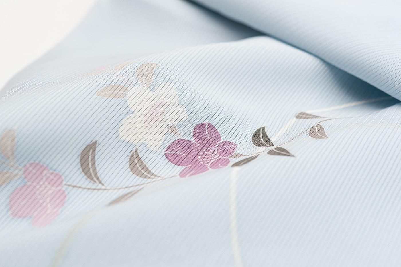 訪問着 総絞り 菊や桔梗の花 刺繍 薄灰緑色 KK-1634