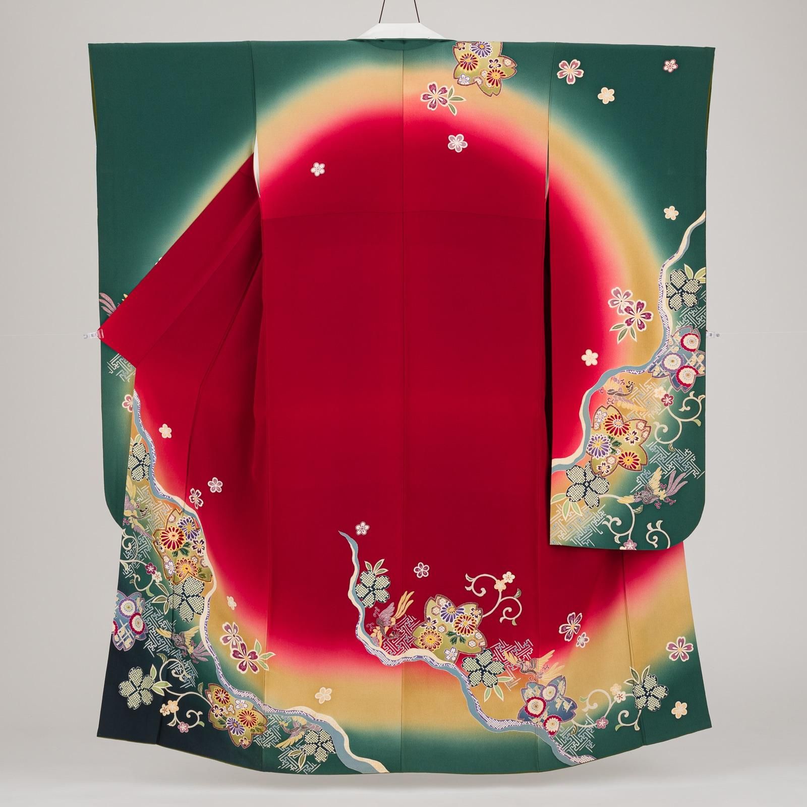 振袖 道長取りに桜と鳳凰 - からん::アンティーク着物・リサイクル着物