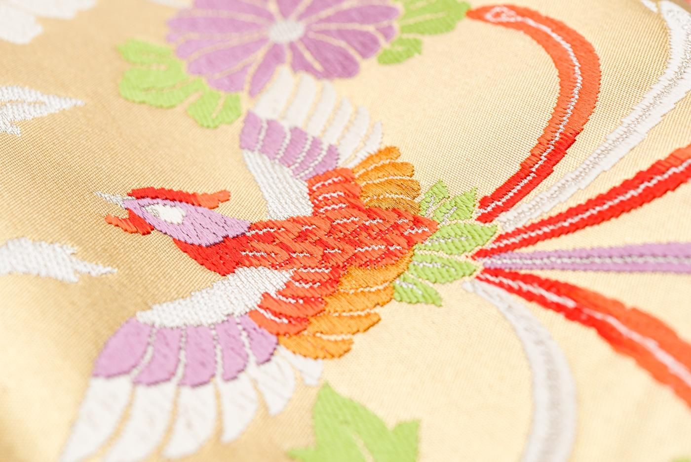 アンティーク袋帯大正ロマン鳳凰金駒刺繍マゼンダピンク縮緬No.20