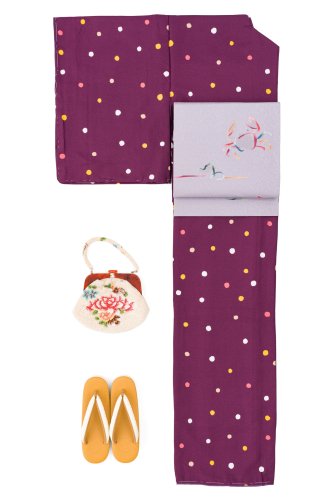 【M】新品　洗える着物　紫　ドットのサムネイル画像