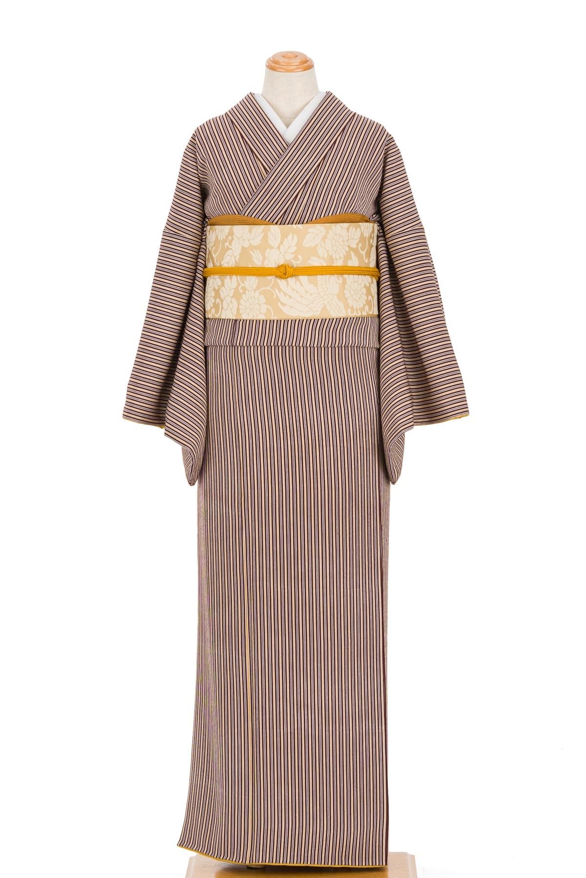 焦げ茶地 二色の細い縞 - からん::アンティーク着物・リサイクル着物の