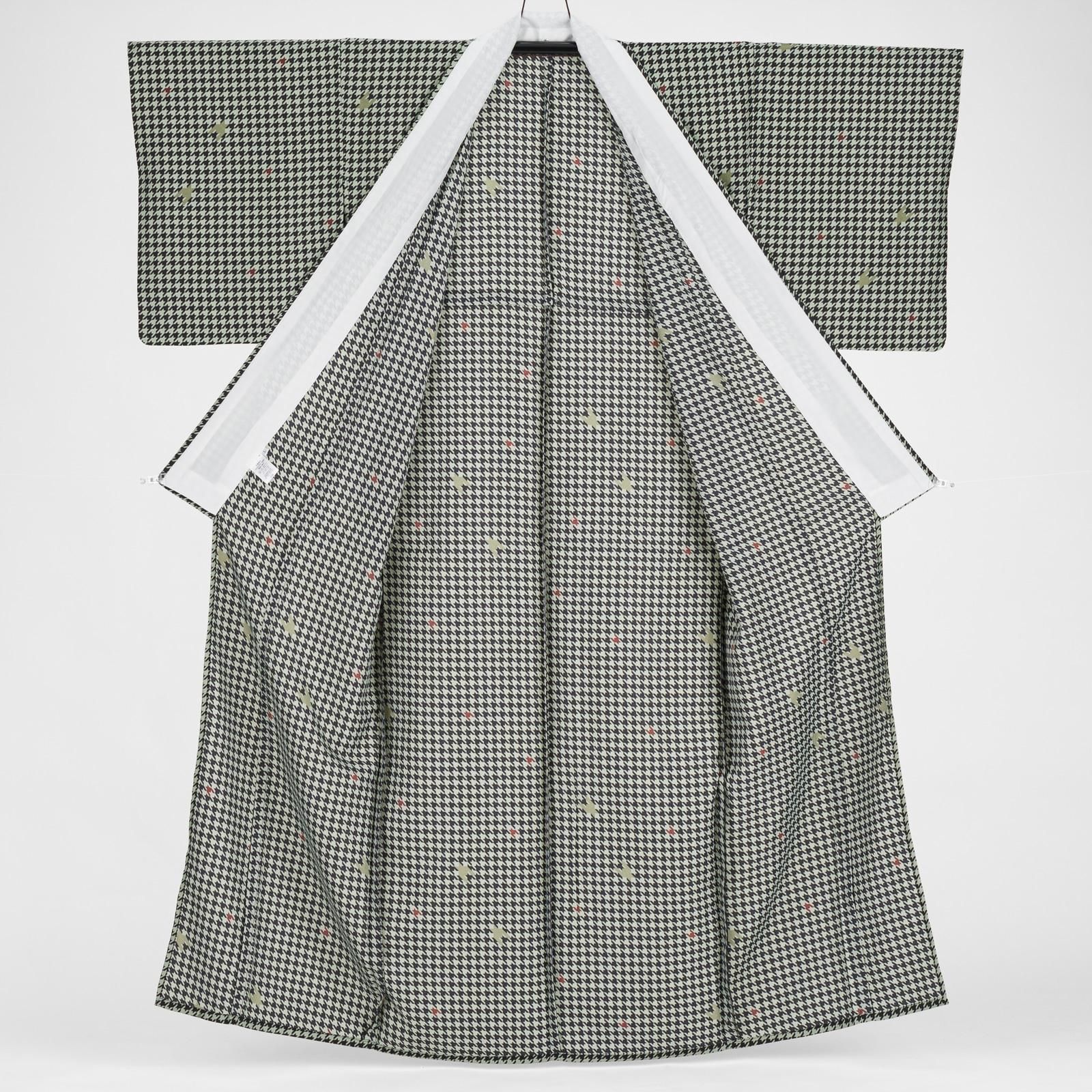 L】新品 単衣 洗える着物 千鳥格子 薄緑 - からん::アンティーク着物