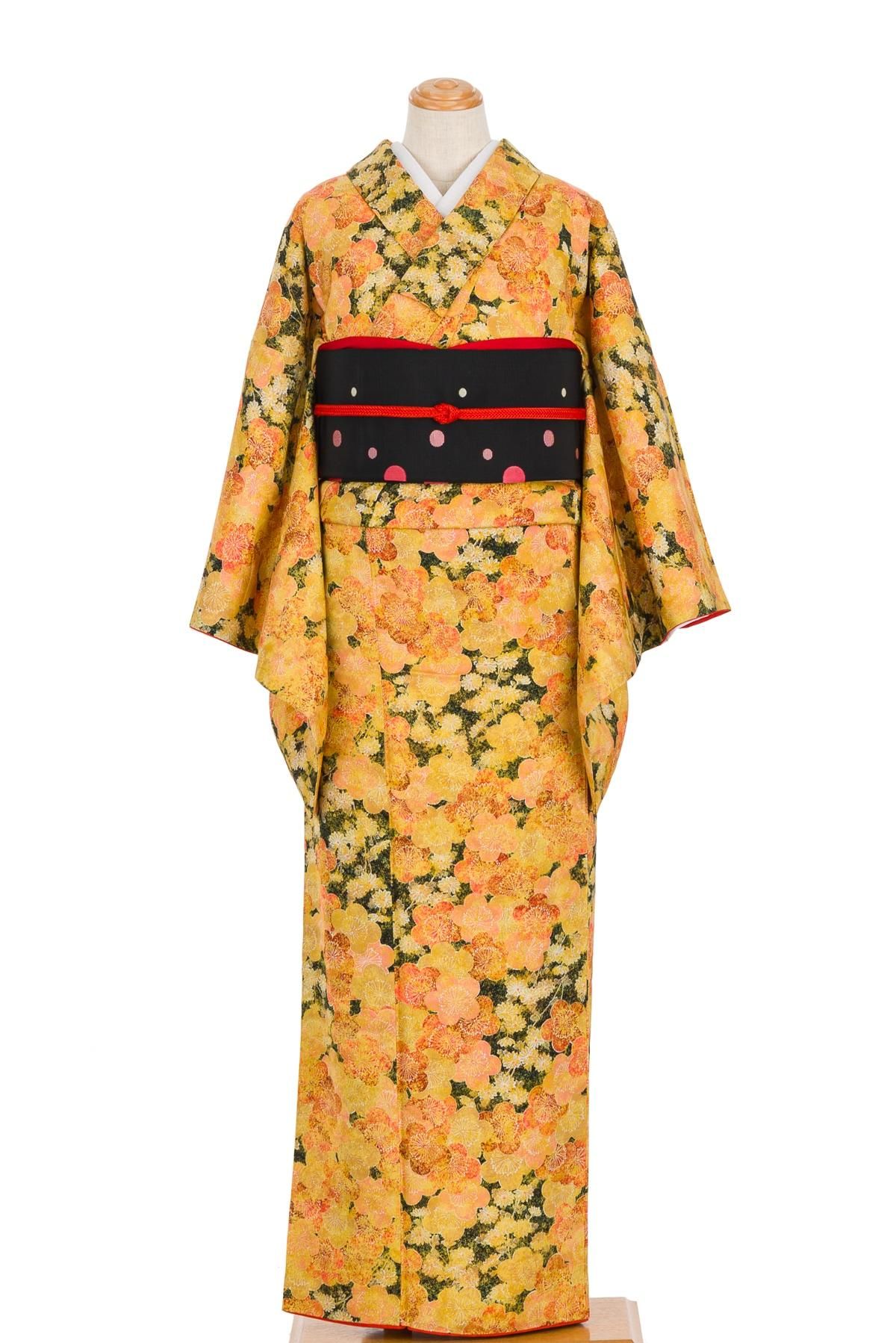 ロング丈 着物道行 和装コート 薄桃色 小花 蔓花模様 アンティーク調