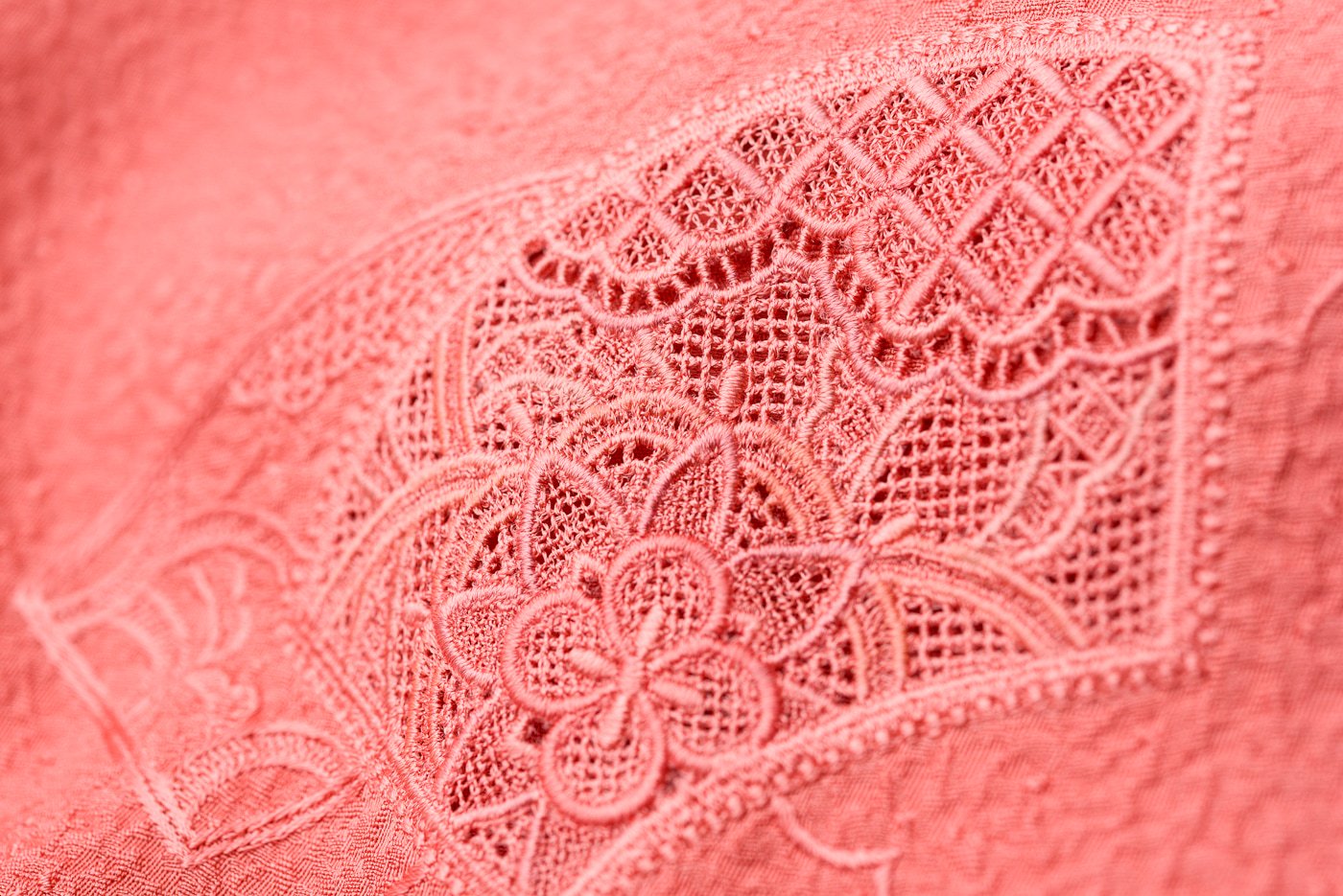付け下げ 一つ紋 汕頭刺繍 地紙に花 - からん::アンティーク着物