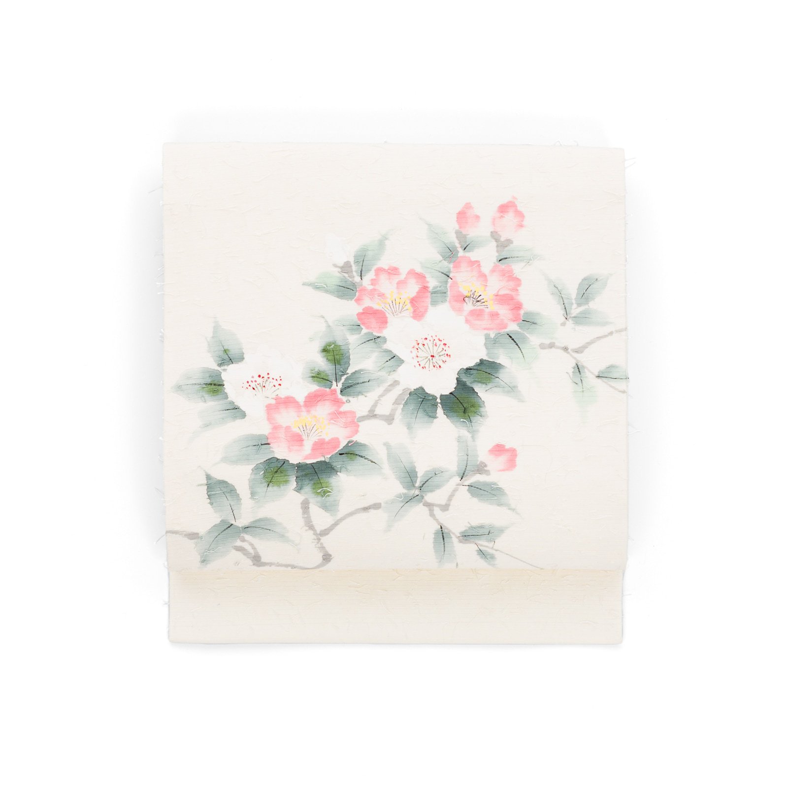 ひげ紬 白とピンクの花 作家物 - からん::アンティーク着物 