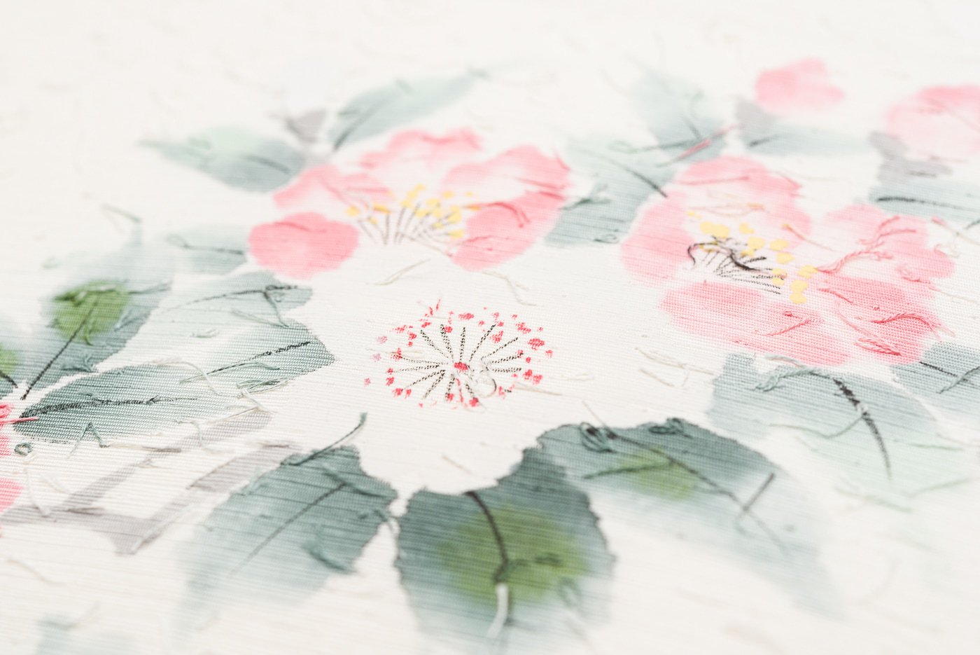 ひげ紬 白とピンクの花 作家物 - からん::アンティーク着物