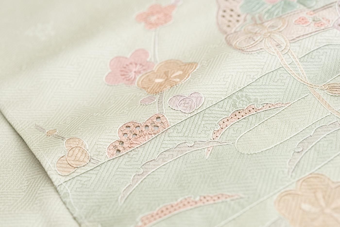 No.2502 正絹刺繍姫扇面暈し訪問着　美品 平和屋着物□訪問着 手描き 刺繍 枝花文 暈し染め 金糸 正絹