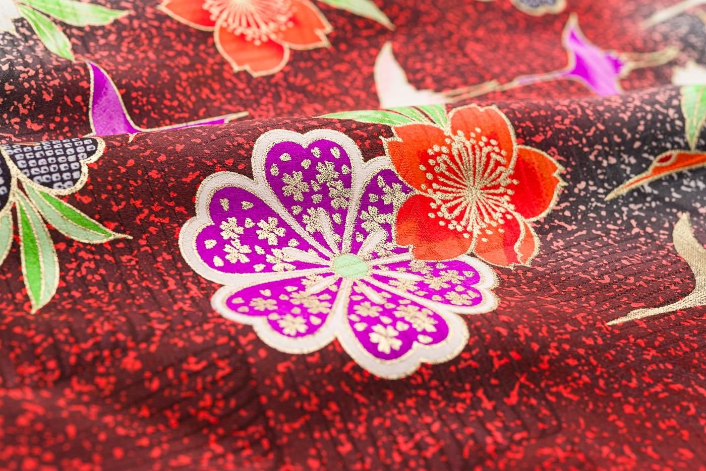 鶴と桜 - からん::アンティーク着物・リサイクル着物の通販サイト
