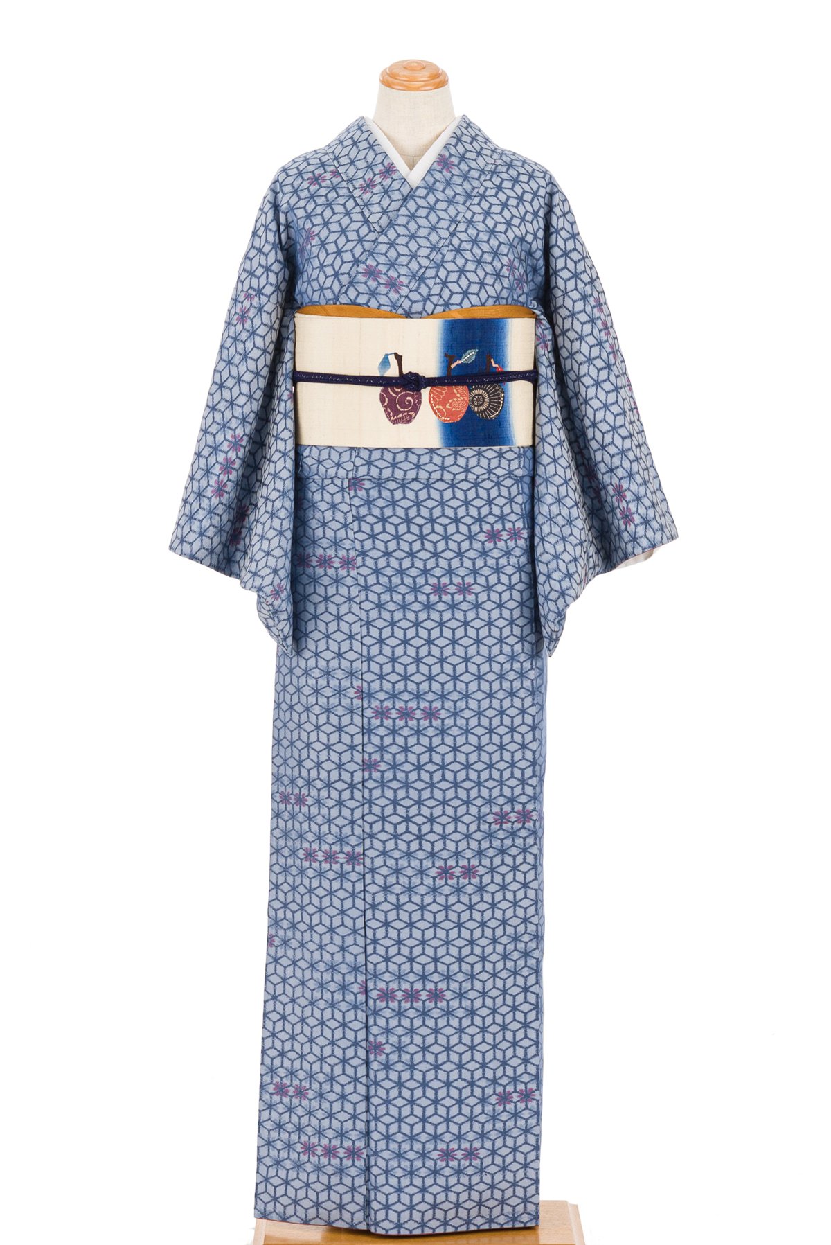 紬 麻の葉と小花 - からん::アンティーク着物・リサイクル着物の通販サイト
