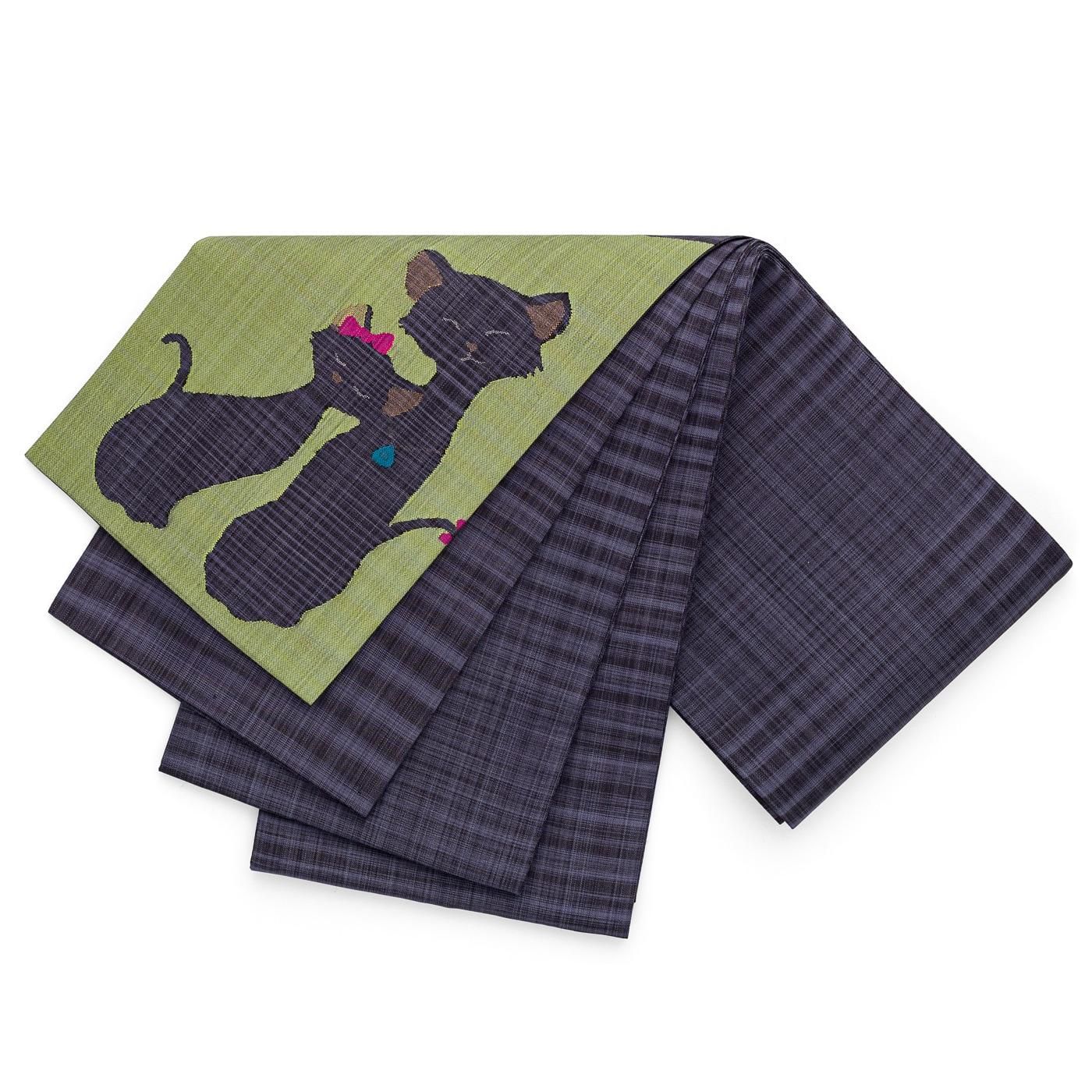 おとぎの国の猫と仲間たち 半幅帯 長尺 和装 着物 猫柄 コットン