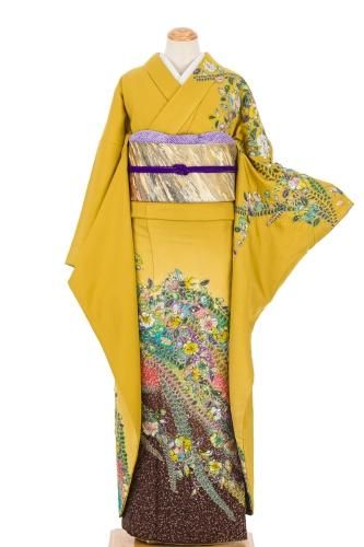 市松人形 黄色しぼり振袖着物 インテリア置物イエロー56㎝ハンドメイド