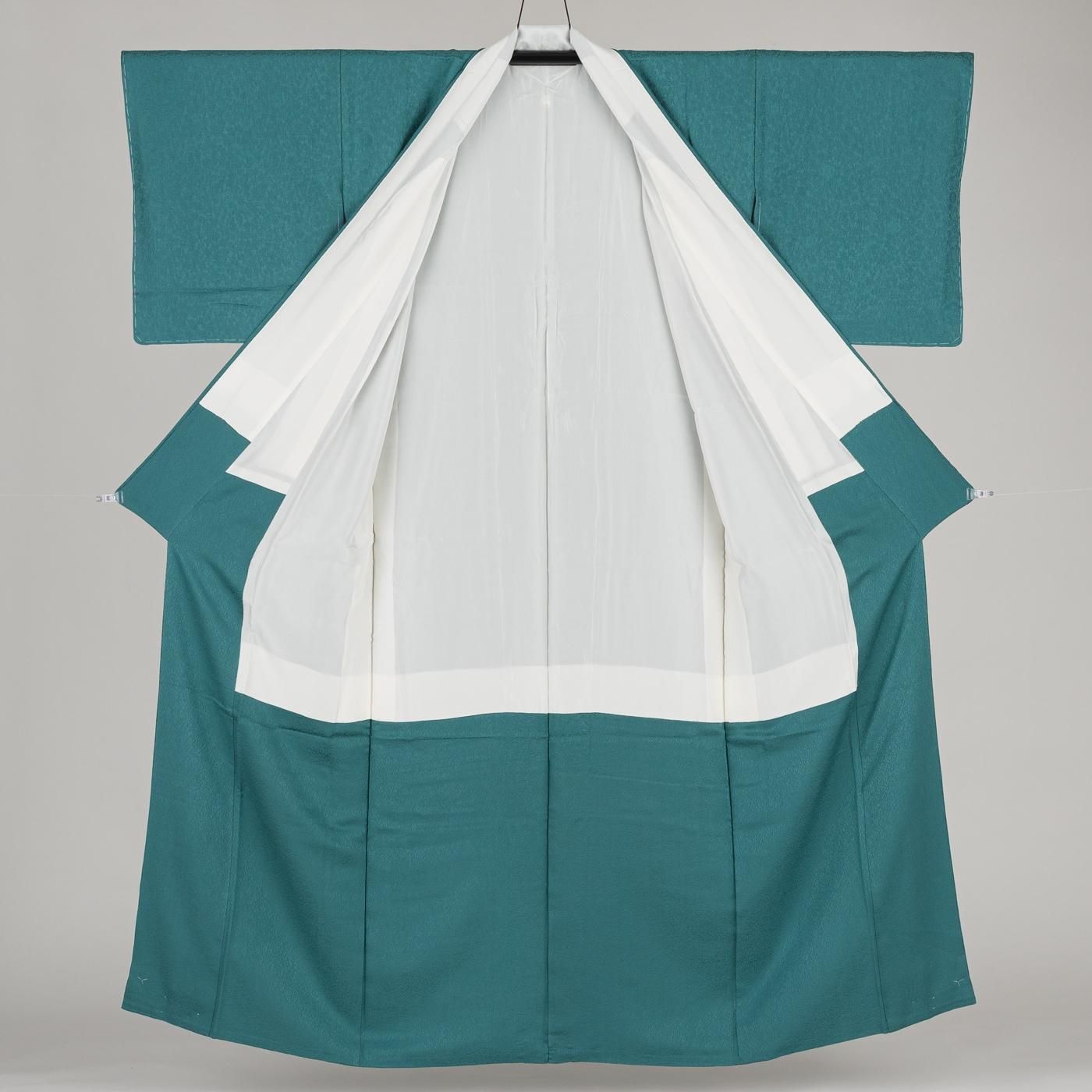 色無地 一つ紋 青緑 - からん::アンティーク着物・リサイクル着物の