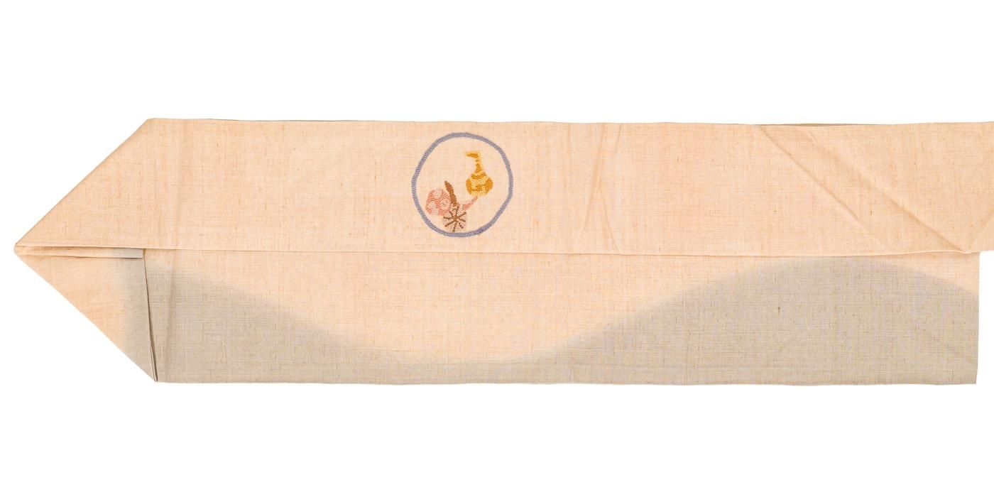 紬 相良刺繍 丸にくわい - からん::アンティーク着物