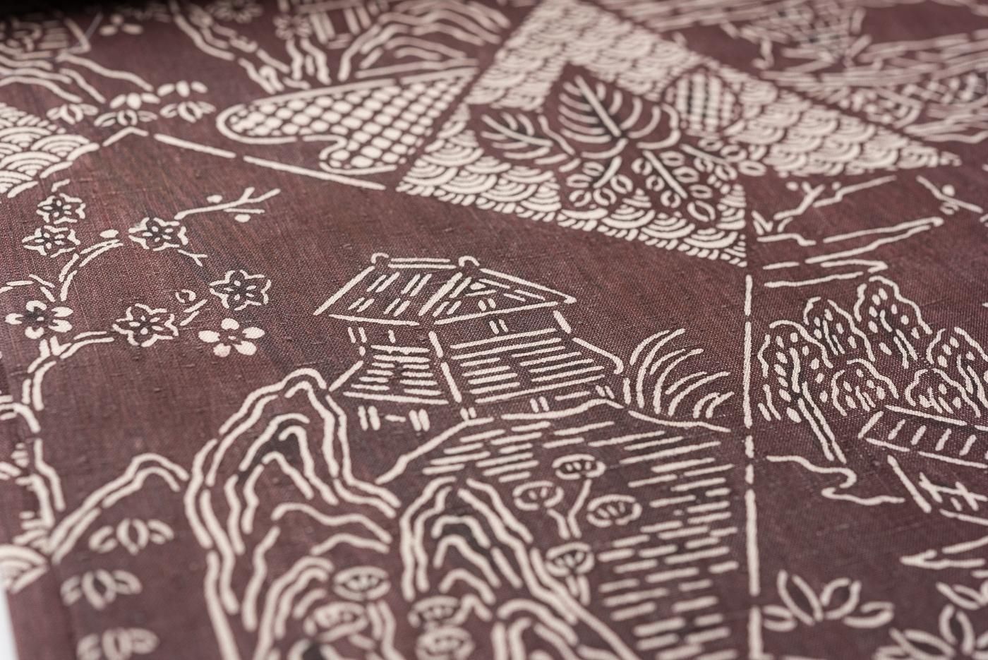 京袋帯 紬 松煙染小紋 色紙模様 - からん::アンティーク着物