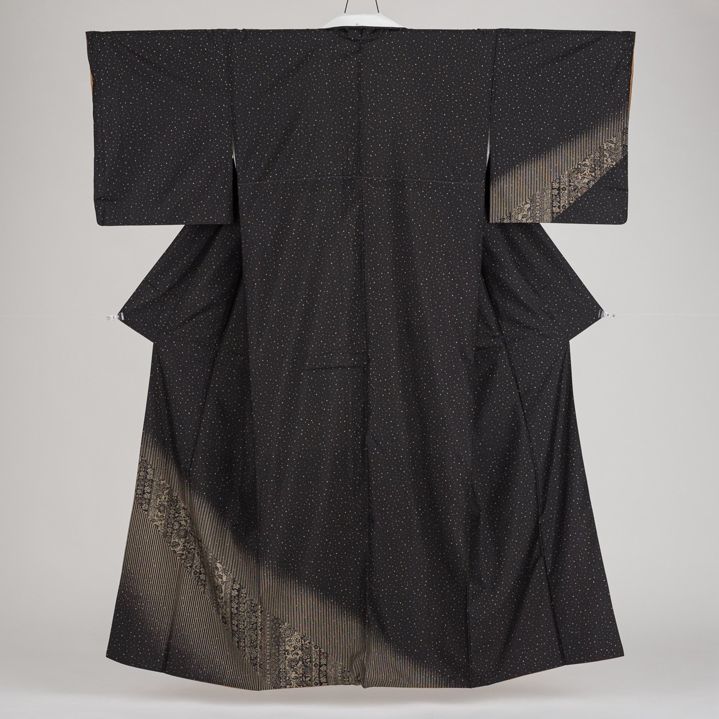 大島紬 訪問着 縞に花更紗模様 裄長 - からん::アンティーク着物 