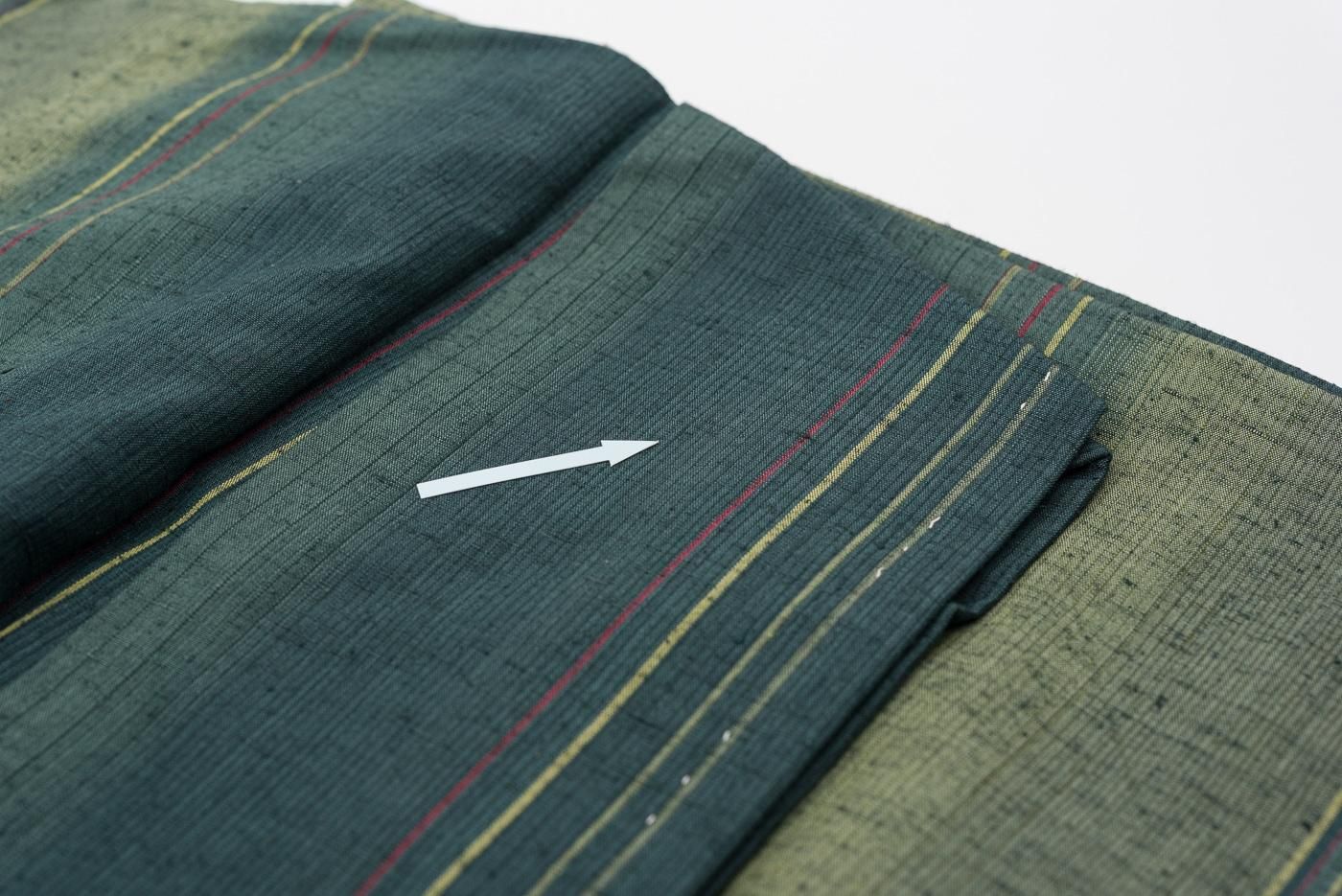 草木染 石下結城紬 緑の縞 - からん::アンティーク着物