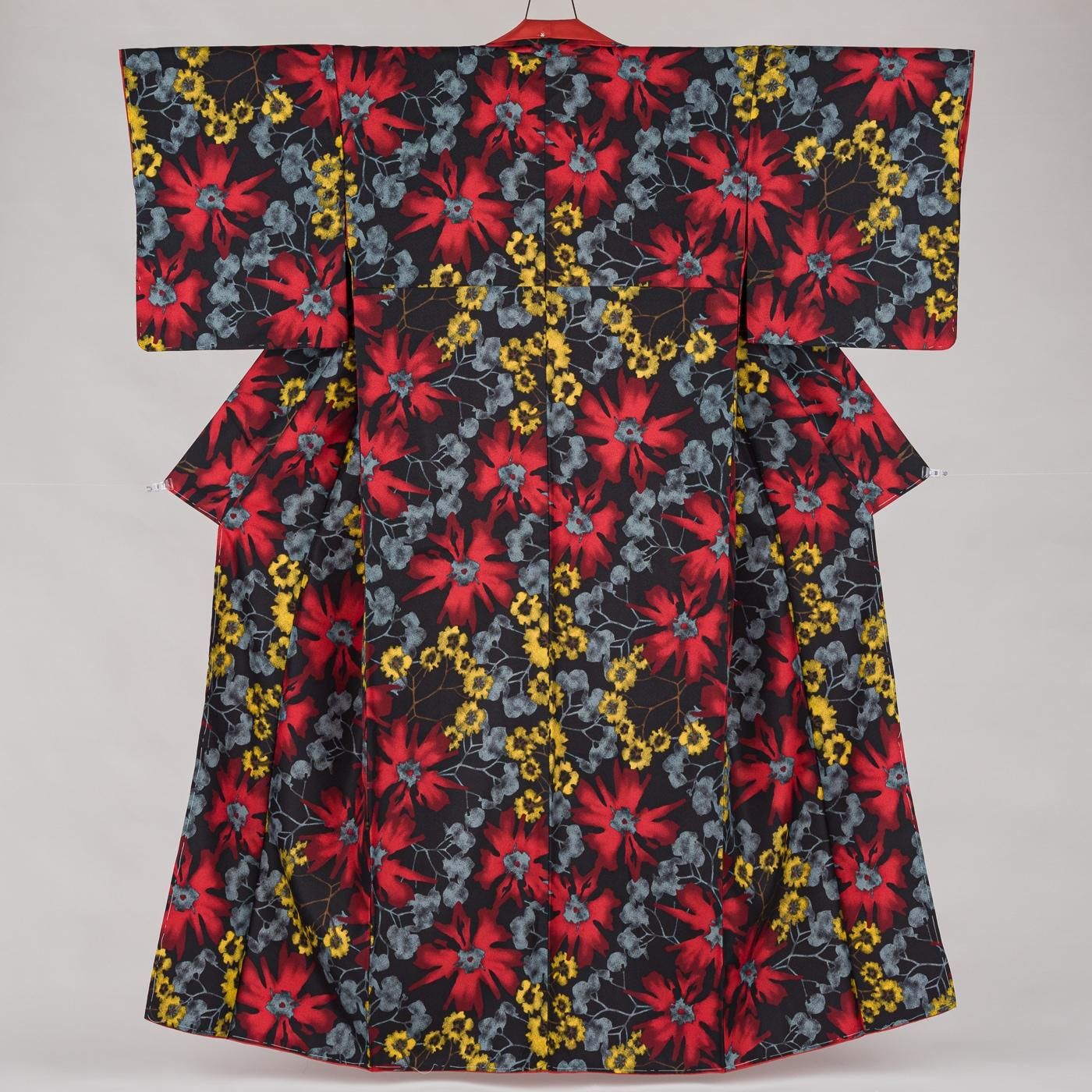 L】新品 洗える着物 カラフル花模様 - からん::アンティーク着物