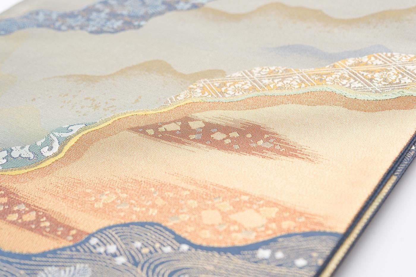 袋帯○道長取りに花更紗や波模様 - からん::アンティーク着物