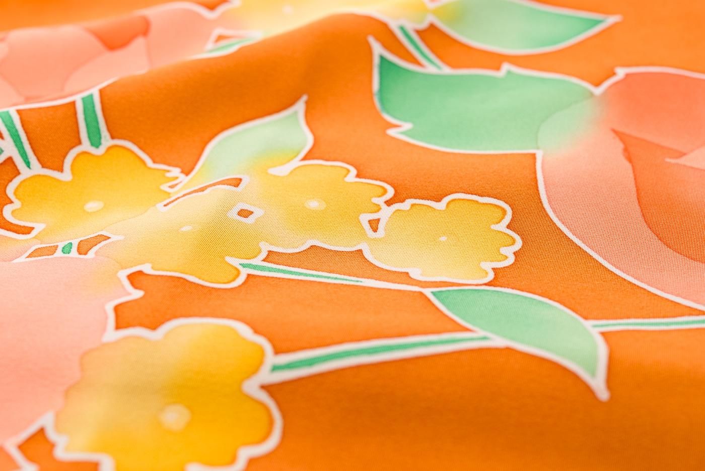 オレンジと黄色の花 - からん::アンティーク着物・リサイクル