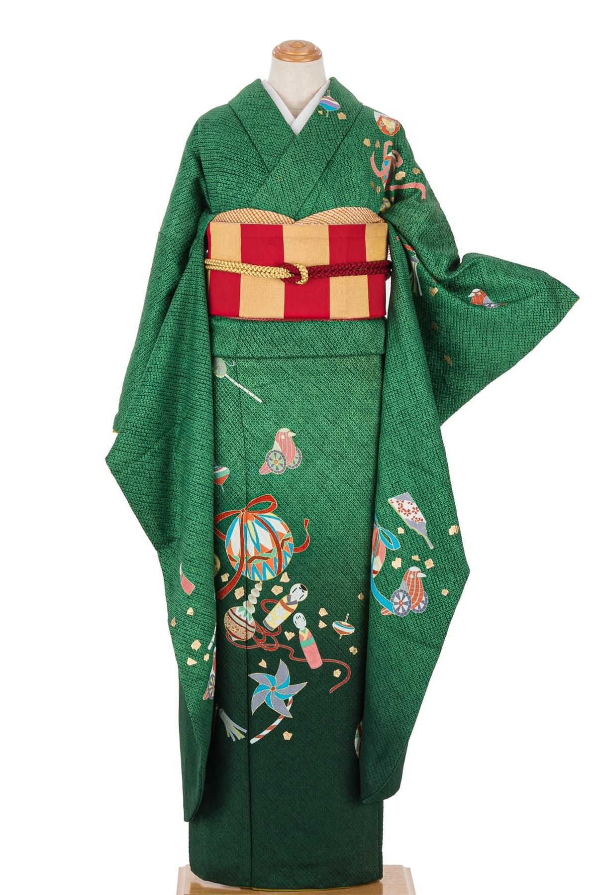 振袖 　トールサイズ 振袖 総絞り 玩具模様 トールサイズ 裄長 - からん::アンティーク着物