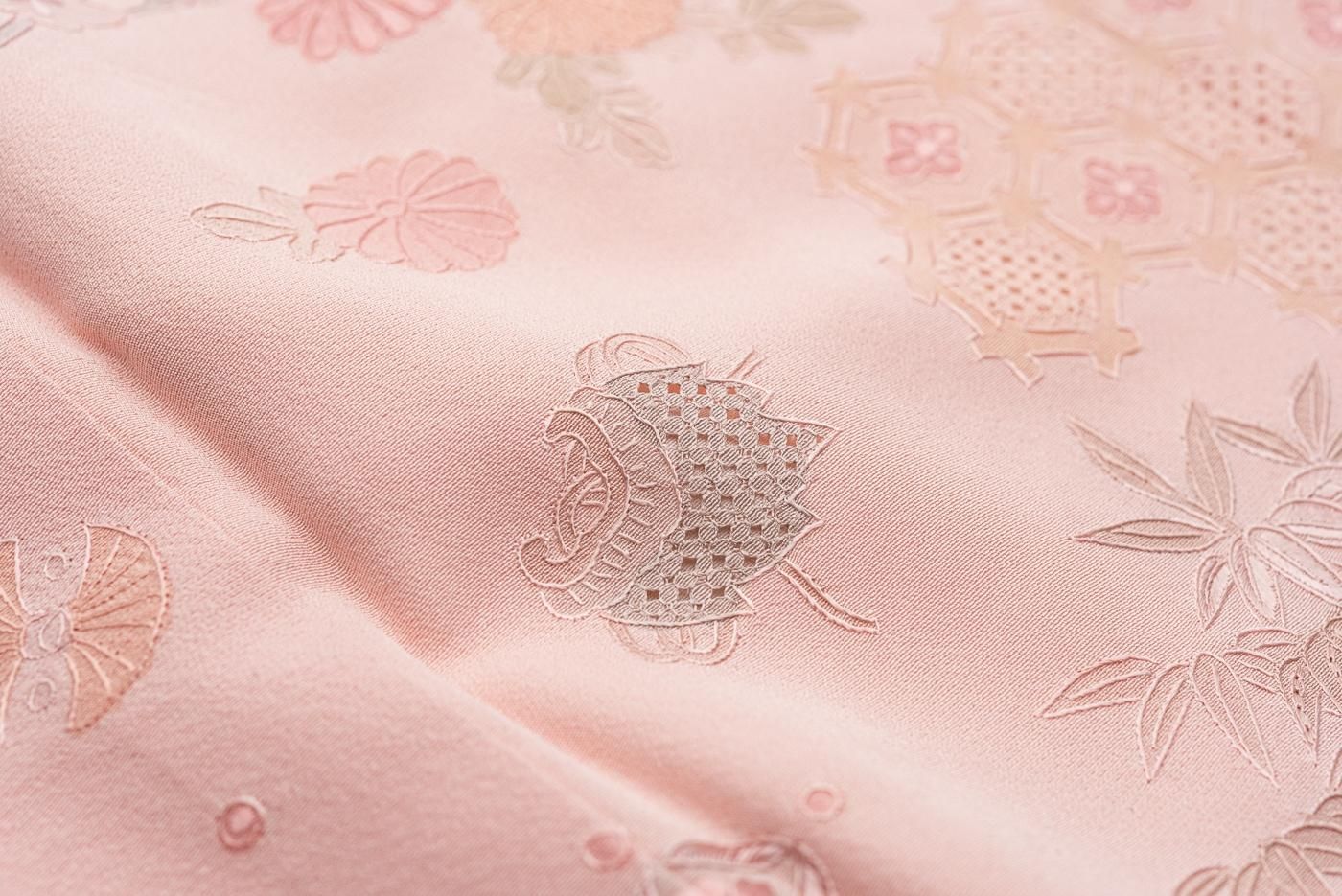 付け下げ 金彩 刺繍 牡丹に菊 錫色 正絹 反物