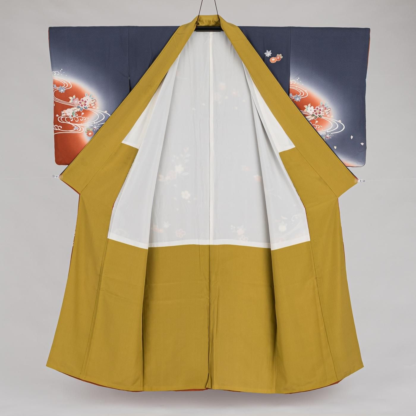 訪問着 流水に花筏 ゆったりサイズ - からん::アンティーク着物