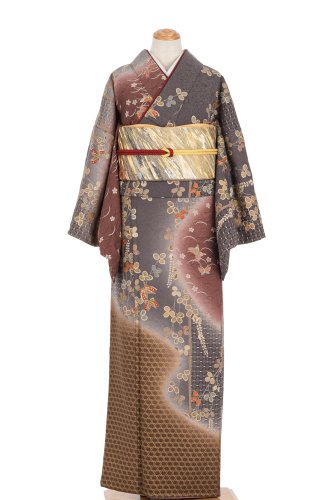 大島紬 よろけ縞の横段 ゆったりサイズ - からん::アンティーク着物 