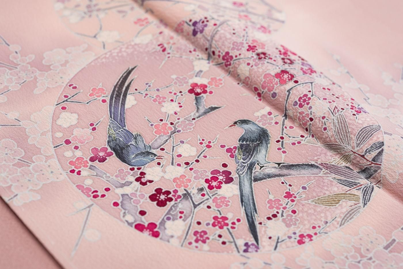 訪問着 丸に梅と鳥 - からん::アンティーク着物・リサイクル着物の通販