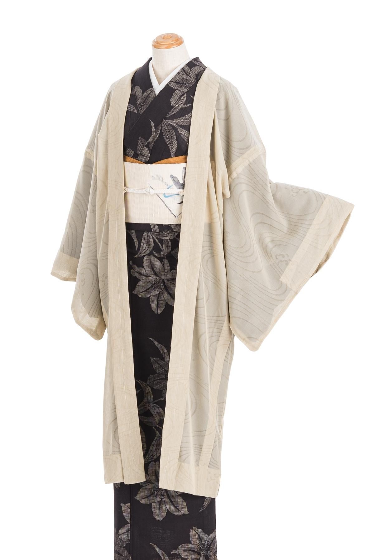 A 美品 夏物 朝顔模様 飴色 絹麻 絽 紗 付け下げ 着物 浴衣 芸