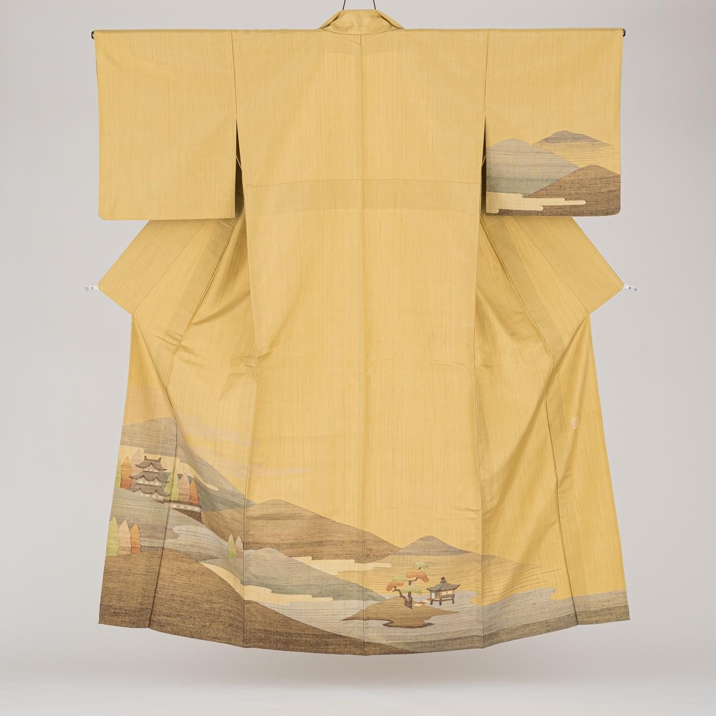 単衣 紬 訪問着 お城 作家物 - からん::アンティーク着物・リサイクル