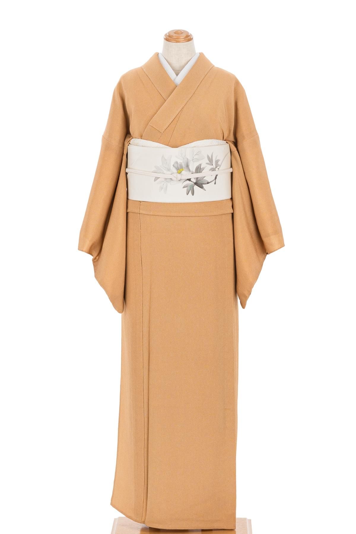 単衣 江戸小紋 鮫 一つ紋 萱草色 ゆったりサイズ - からん