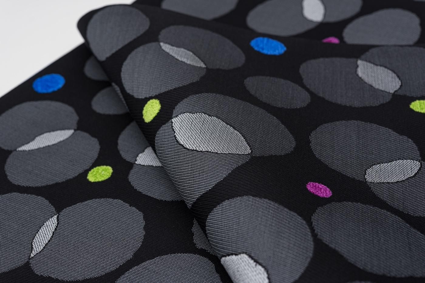 新品 洒落袋帯○モール刺繍 水玉 黒 - からん::アンティーク着物