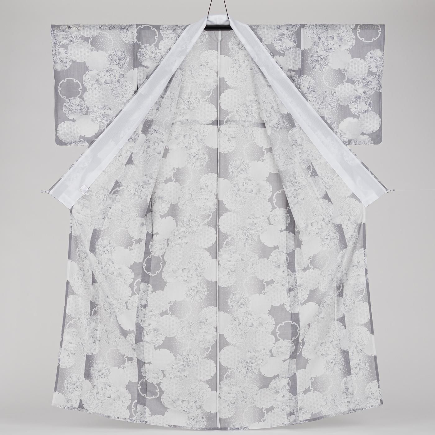新品 紋紗 雪輪 夏着物 仕付け糸付”裾に浮かぶ雪輪が涼を誘う”付下げ 5970 新品 紋紗 雪輪 夏着物 仕付け糸付”裾に浮かぶ雪輪が涼を誘う”付