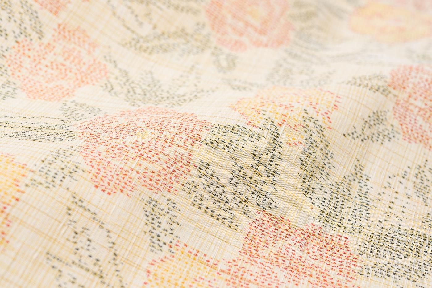 単衣 紬 二色の花 - からん::アンティーク着物・リサイクル着物