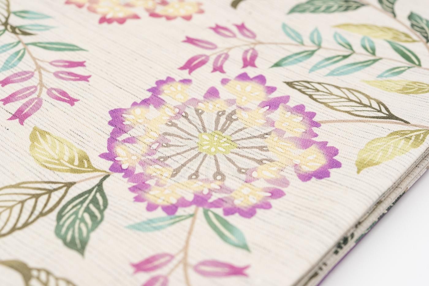 激レア！麻アンティーク着物 籠目に百合 紫陽花 百合 朝顔 秋草 刺繍 名古屋帯 アンティーク 着物 麻 金