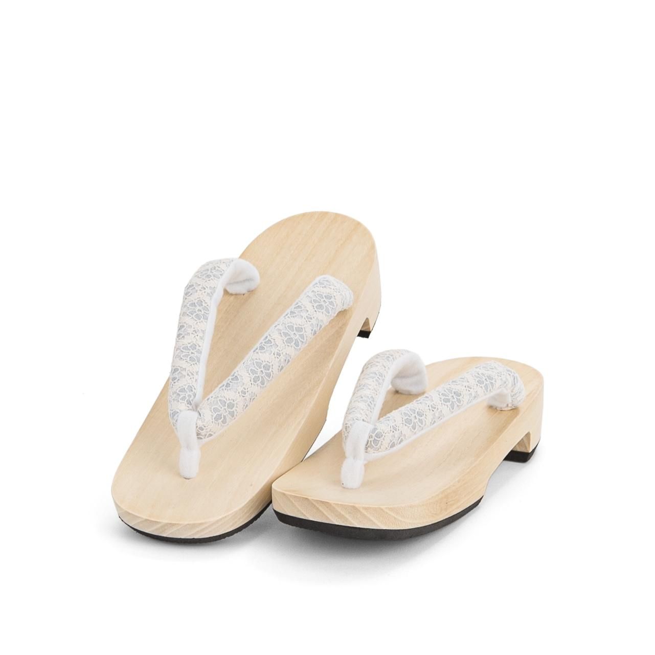 白木の下駄 レース鼻緒 白×水色 - からん::アンティーク着物